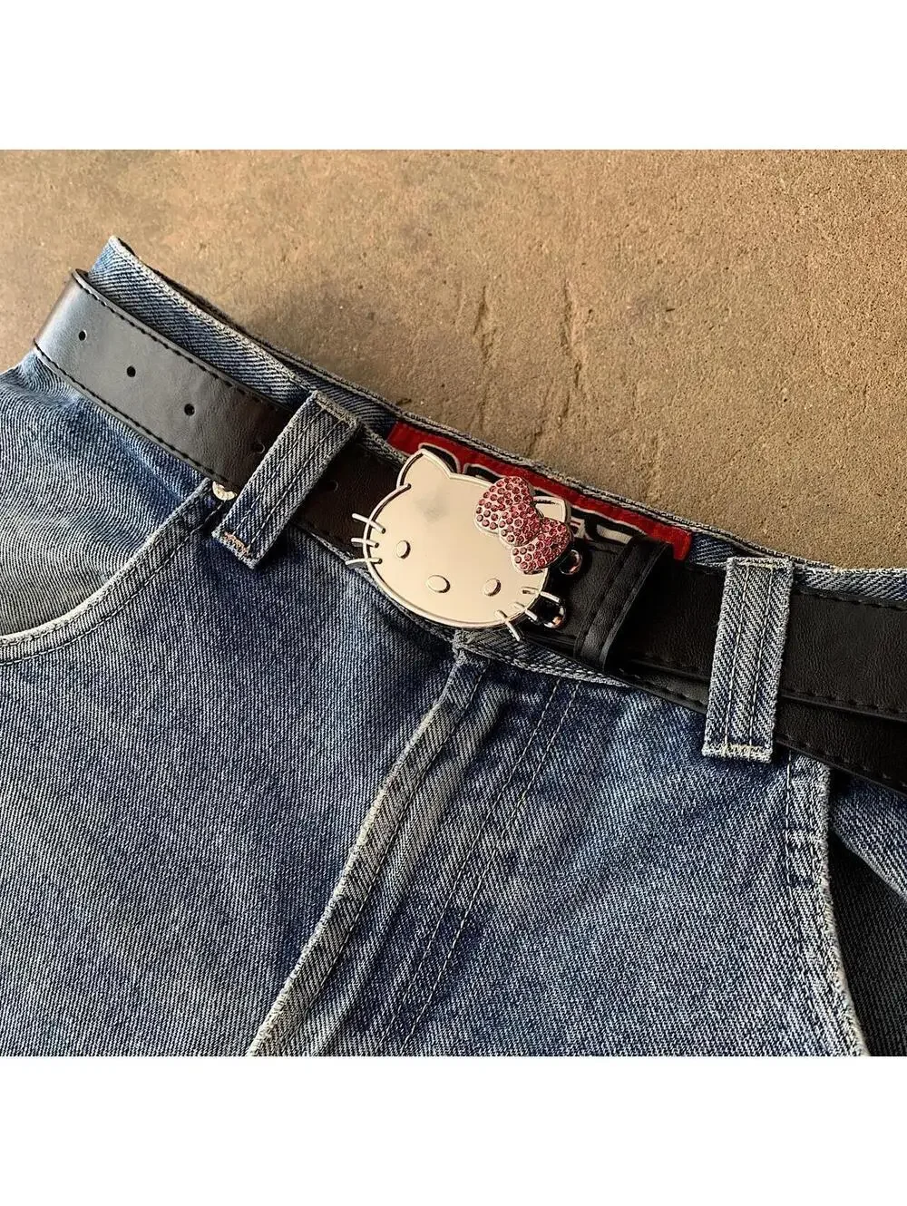 Cyber Y2k hello kitty pink bow tie black belt. 37 inches length. Fits a 24-32